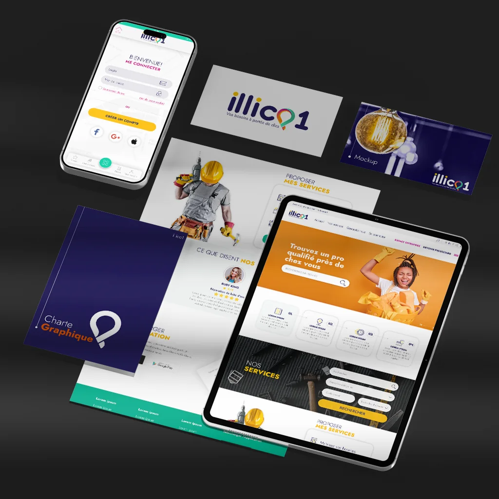 Illico1 service marketplace app and brand guidelines designed by Pixels Trade