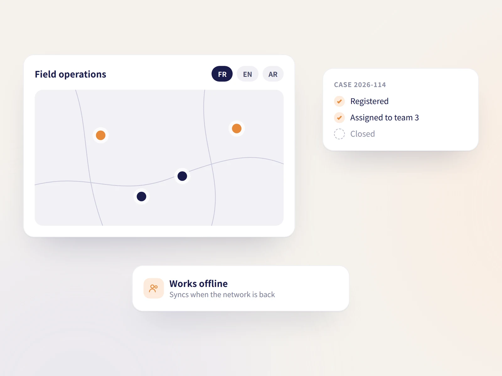 Diagram: an agency and its secure platform serving field teams, partners and citizens